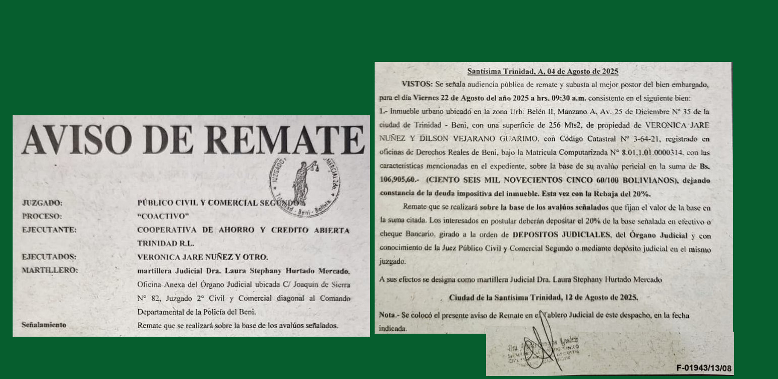 AVISO 2DO REMATE VERONICA JARE